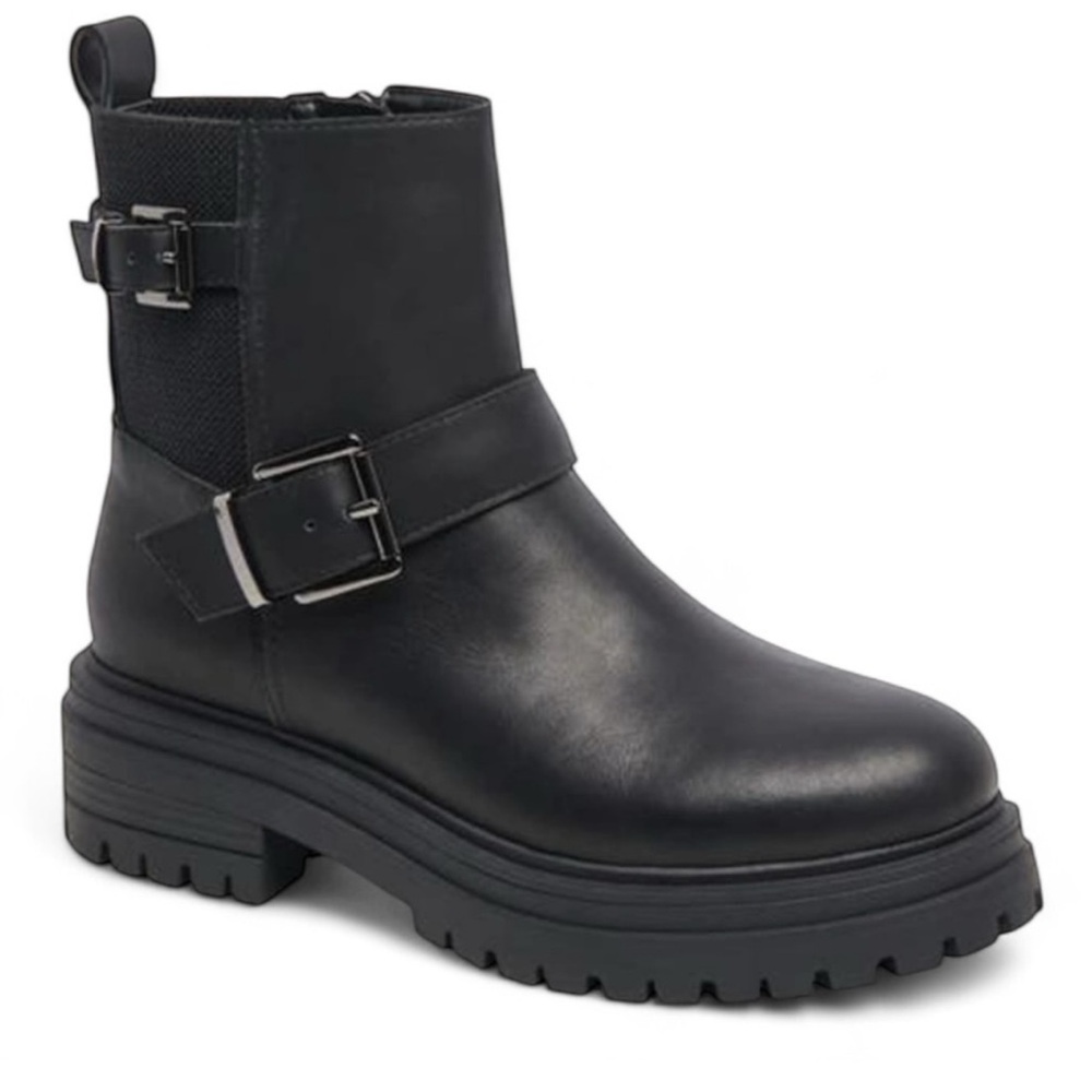 Blondo Waterproof Ginny Black Leather Platform Moto Ankle Boots Size 7